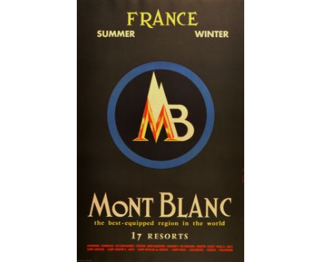 Original vintage lithograph poster promoting Mont Blanc, the best equipped region in the world. Summer and Winter. France. Th