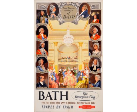 Original vintage British Railways poster for Bath - the Georgian City - featuring an image of elegantly dressed gentlemen and