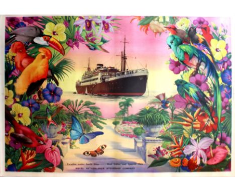 Original vintage poster advertising the Royal Netherlands Steamship Company - Paradise under Sunlit Skies - West Indies and S