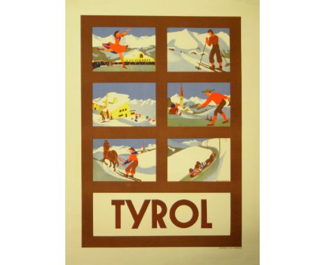 Original vintage poster advertising Winter Sports in Austria - Tyrol. Art Deco design by Hedi Scherer, printed by Kifa, Innsb