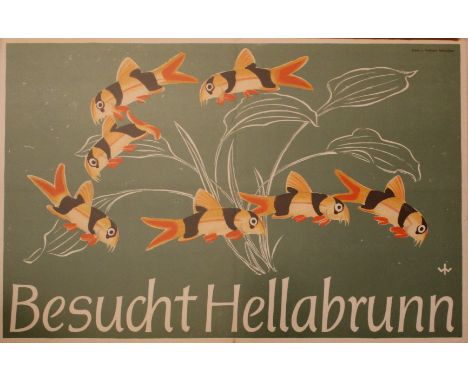 Original vintage poster: Besucht Hellabrunn Zoo - Visit Hellabrunn Zoo, the famous zoo in Munich Germany. Image of a tropical