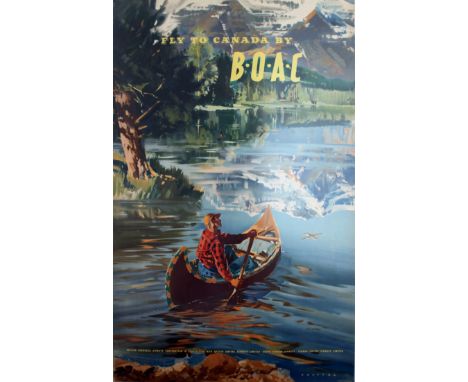 Original vintage travel advertising poster: Fly to Canada by B.O.A.C. Great artwork by the notable British painter and illust