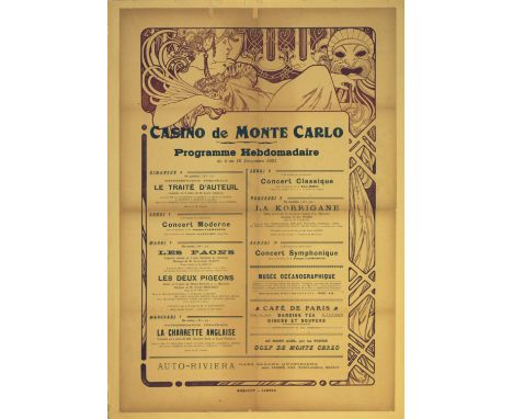 Original vintage advertising poster with the weekly music and dance entertainment programme of the Monte Carlo Casino for 4-1