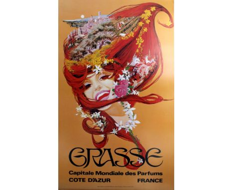 Original vintage travel advertising poster for Grasse - Capitale Mondiale des Parfums (world perfume capital) - Cote d'Azur F