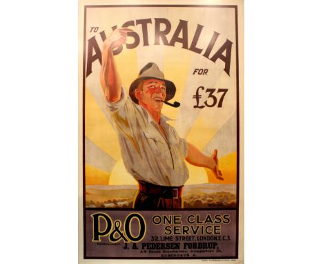 Original vintage P&O cruise line poster advertising cruises To Australia for £37 one class service. Great image featuring a s