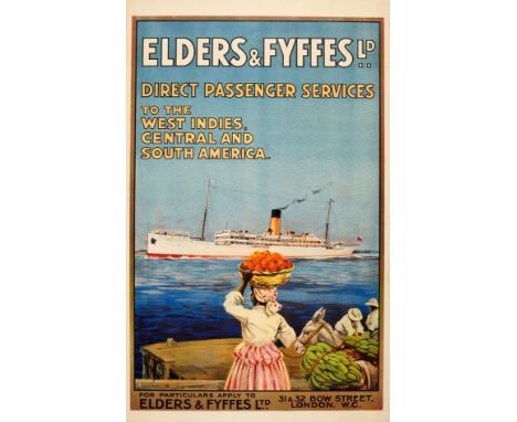 Original vintage travel poster published by Elders & Fyffes LD to advertise its Direct Passenger Services to the West Indies,