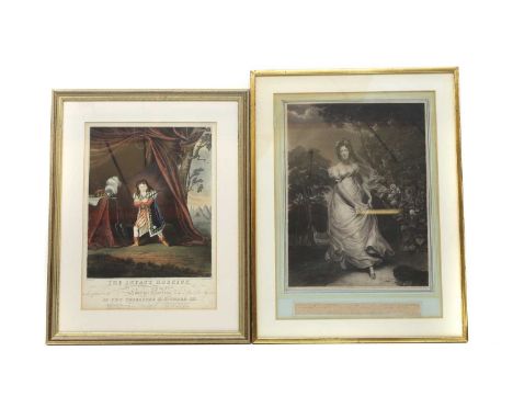 A group of seven theatrical mezzotints and other prints,  Willian Dickinson, after R.E., David Garrick, with inscribed ink si