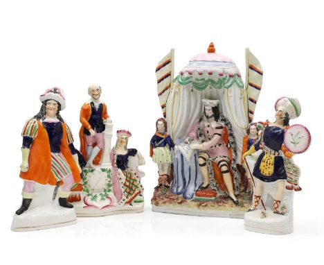 A group of Staffordshire pottery figures  c.1860s, of Richard III and Henry Earl of Richmond, 25 and 25.5cm, King John signin