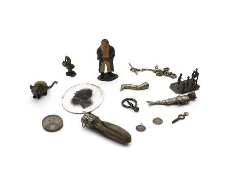 A collection of Victorian collectables,  to include two cold-painted bronzes, a frog with symbols sitting upon a toadstool 4c
