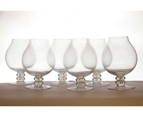 René Lalique (French, 1860-1945) a group of six 'Vougeot' glasses, originally designed in 1934, 'R. LALIQUE' mark,15cm highCo