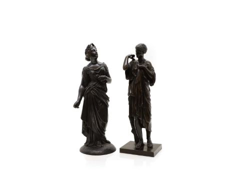 Two classical style bronzes, 20th century, of ladies wearing Roman robes, both unsigned, 39cm high (2)Condition ReportBronze 