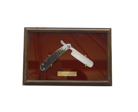 Tod (Norman Carter) Slaughter (1885 -1956) a theatrical prop of a razor blade, labelled 'Razor used by Tod Slaughter in Sween