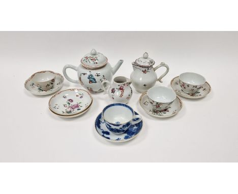 Group of 18th century Chinese Export porcelain teawares, including: a globular teapot and cover painted with figures, three t