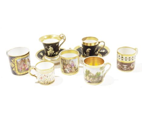 Group of early 19th century Paris, Sevres-style and Vienna-style coffee-cans, including: a Dihl et Guerhard can painted with 