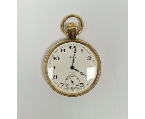 Gradus 17 jewel Incabloc open face pocket watch, the circular enamel dial with Arabic numerals denoting hours, seconds subsid