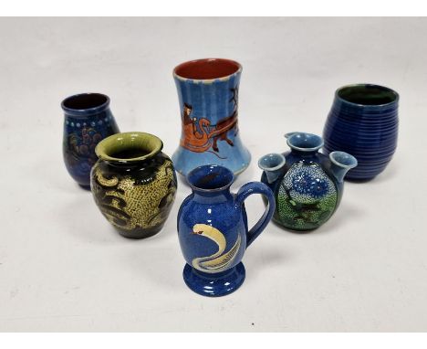 Group of early 20th century Art Pottery vases, various incised marks,&nbsp;comprising: a Barum (Barnstaple) purple-blue groun