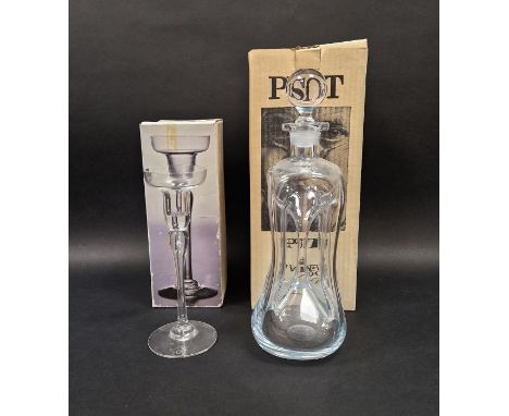 Holmegaard 'Kluk Kluk' glass decanter with box and a Dartington 'Sharon' glass candlestick with box&nbsp;(2)