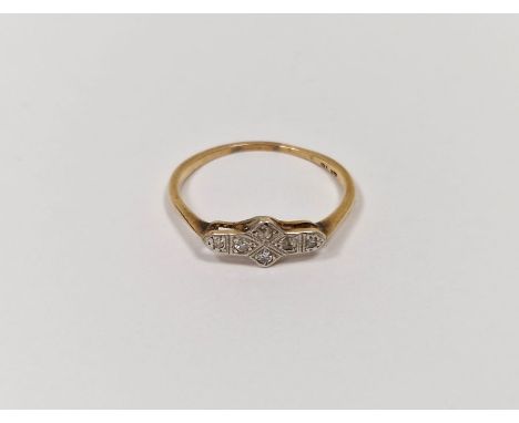 Early 20th century gold, platinum and diamond dress ring in Art Deco setting, having six diamonds in geometric settingConditi