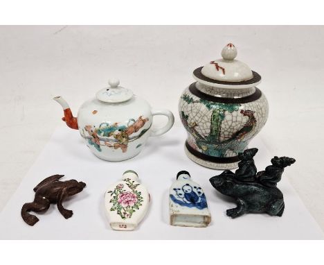 Assorted items of Chinese porcelain and other items, including a teapot and cover painted with figures holding flags, a crack