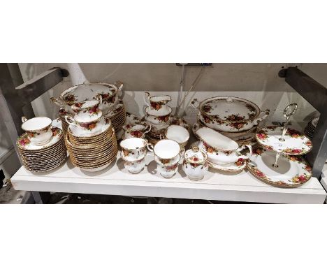 Royal Albert Old Country Roses part dinner and tea-service, printed marks, comprising: two two-handled vegetable tureens and 