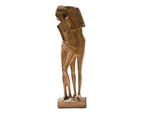 20th century Japanese sculptor, cast metal group of two figures, circa 1970 (cast in Middle Eastern foundry), 61cm high&nbsp;