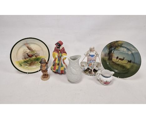 Royal Doulton "The Parson's Daughter" HN564, two Royal Doulton plates, Spode Melrose jug, Portmeirion parian jug and a German