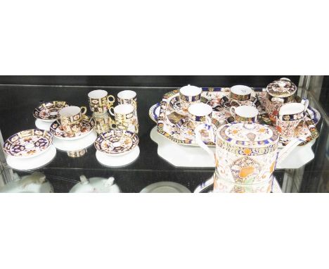 Late 19th century Crown Derby imari part tea-service for four on tray, with printed crowned D marks, impressed marks, pattern