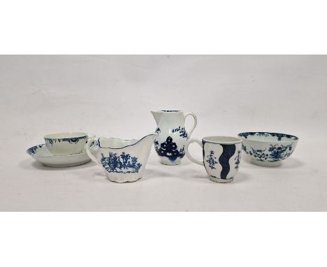 Group of late 18th century English porcelain blue and white teawares, including: a Lowestoft Robert Brown pattern coffee-cup,