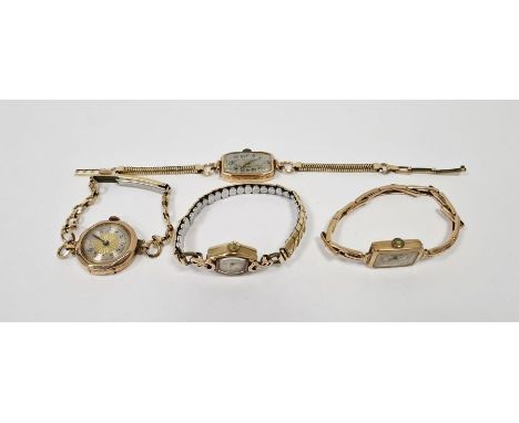 20th century 9ct gold lady's wristwatch, rectangular, on 9ct gold filled expanding bracelet, a lady's 9ct gold wristwatch, oc