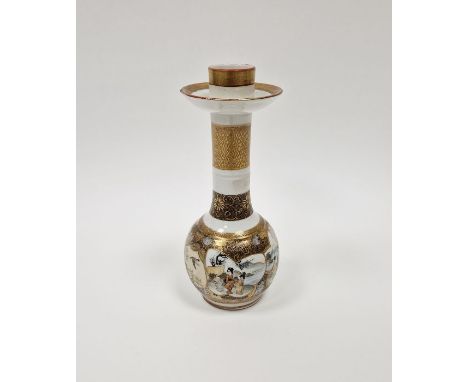 Japanese Satsuma Meiji period (1868-1912) bottle-shaped candlestick-vase, six character signature in iron-red to base, painte