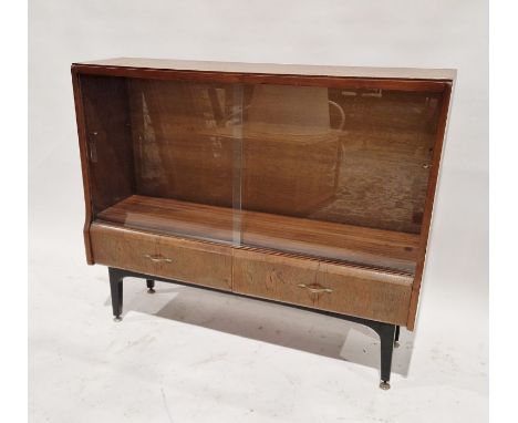 20th century glazed display cabinet, with two sliding glass doors over two short drawers, measuring approximately 87cm high b