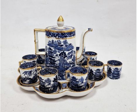 Late 19th century Davenport-Longport pottery blue and white Willow pattern coffee set, comprising: a tapering cylindrical cof