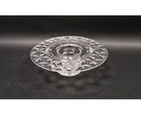 Stuart &amp; Sons cut-glass posy bowl by Ludwig Kny, circa 1930s, etched marks and signature to base, the flat rim cut with r