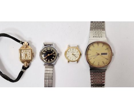 Vintage 9ct gold cased lady's Smith's cocktail wristwatch, the square dial with alternating baton and arrow hour markers, tog