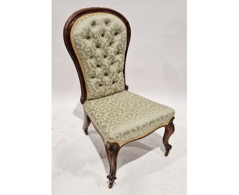 Victorian mahogany button-back nursing chair with&nbsp;upholstered seat and back on original metal castors, 83cm high approx.