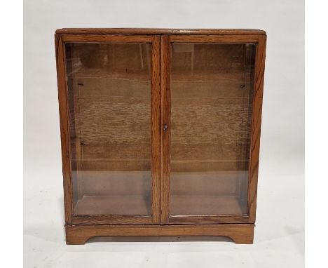 Mid-century stained oak glazed display cabinet, 104cm high x 92cm wide x 30cm deep (lacking glass shelves)&nbsp;