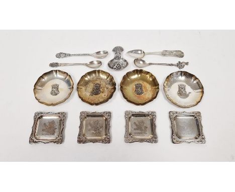 Selection of continental white metal wares&nbsp;including four ashtrays each stamped 90 to the underside, a tea caddy spoon a