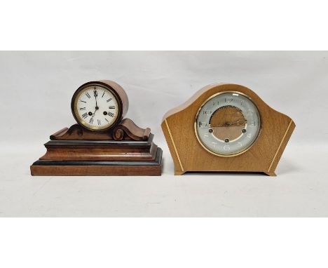 19th century drum-shaped clock&nbsp;mounted on scroll moulded stepped case with ebonised bands, bell chime movement stamped J