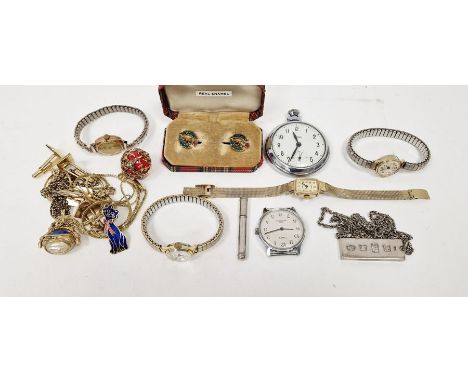 Ladies 9ct cased Avian wristwatch, on expanding strap, together with a gentlemans Timex, Smiths pocket watch and a selection 