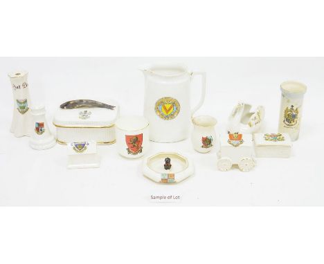 Large collection of crested china, including W.H. Goss, A&S Arcadian, Grafton, and others, assorted miniature vases, teawares