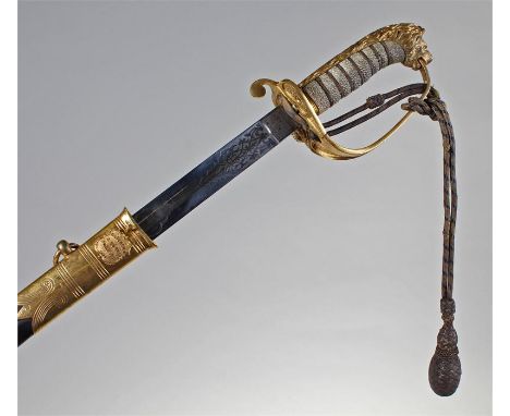 Naval officers sword, 1827 pattern, by Matthews & Co, Portsmouth, the 72.5cm blade with owners name to the clip W.M. Wisnom, 
