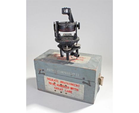 Mid 20th Century Government Issue Astro Compass Mk II, of typical form, in a fitted grey-painted case