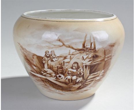 First War Bainsfather vase, made by Grimwade's showing trench scenes, 14cm high