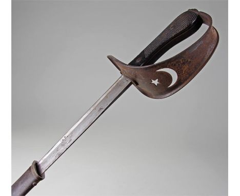 Turkish cavalry sword, slightly curved, pipe backed blade, with Arabic inscriptions, 1909 model, sheet steel guard with turne