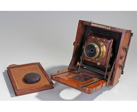 19th Century mahogany cased quarter plate camera, by J Lancaster & Son Birmingham