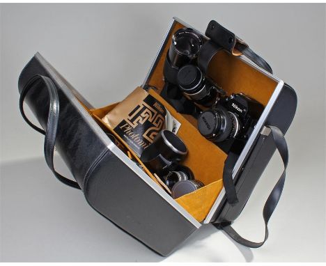 Nikon camera, with additional lenses, cased
