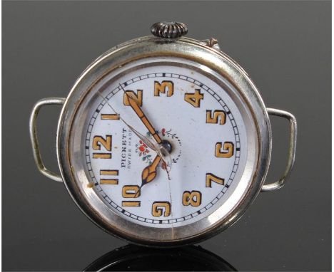 Picknett early 20th Century trench watch, the white dial with luminous hours, signed dial, manual wound, 35mm diameter