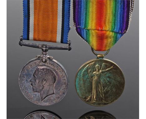 First War pair, War Medal and Victory Medal, awarded to 100494 PTE J.G. WARREN. M.G.C.