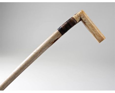 Early 19th Century whale bone walking stick, with baleen collar, 88cm high