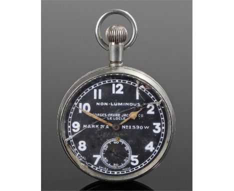 First War period Georges Favre Jacot military pocket watch, Mark IV A, No 1390 W, Non-luminous, the case with Arabic hours an